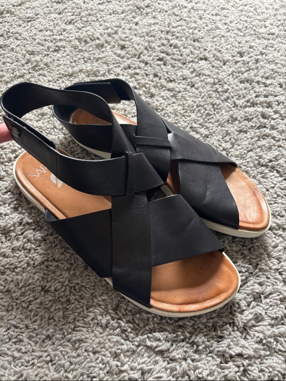 Franco Sarto Black Leather Crisscross Slingback Sandals